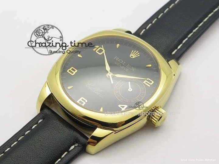 AAA Replica Watches YG On 3879 Numeral Black Leather Cellini Dial A Date Strap Black NewStyle Markers 0101
